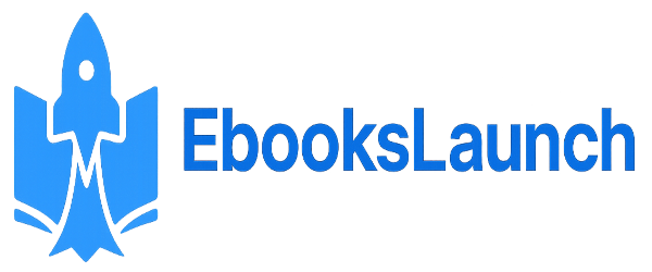 EbooksLaunch logo (rocket + open book)